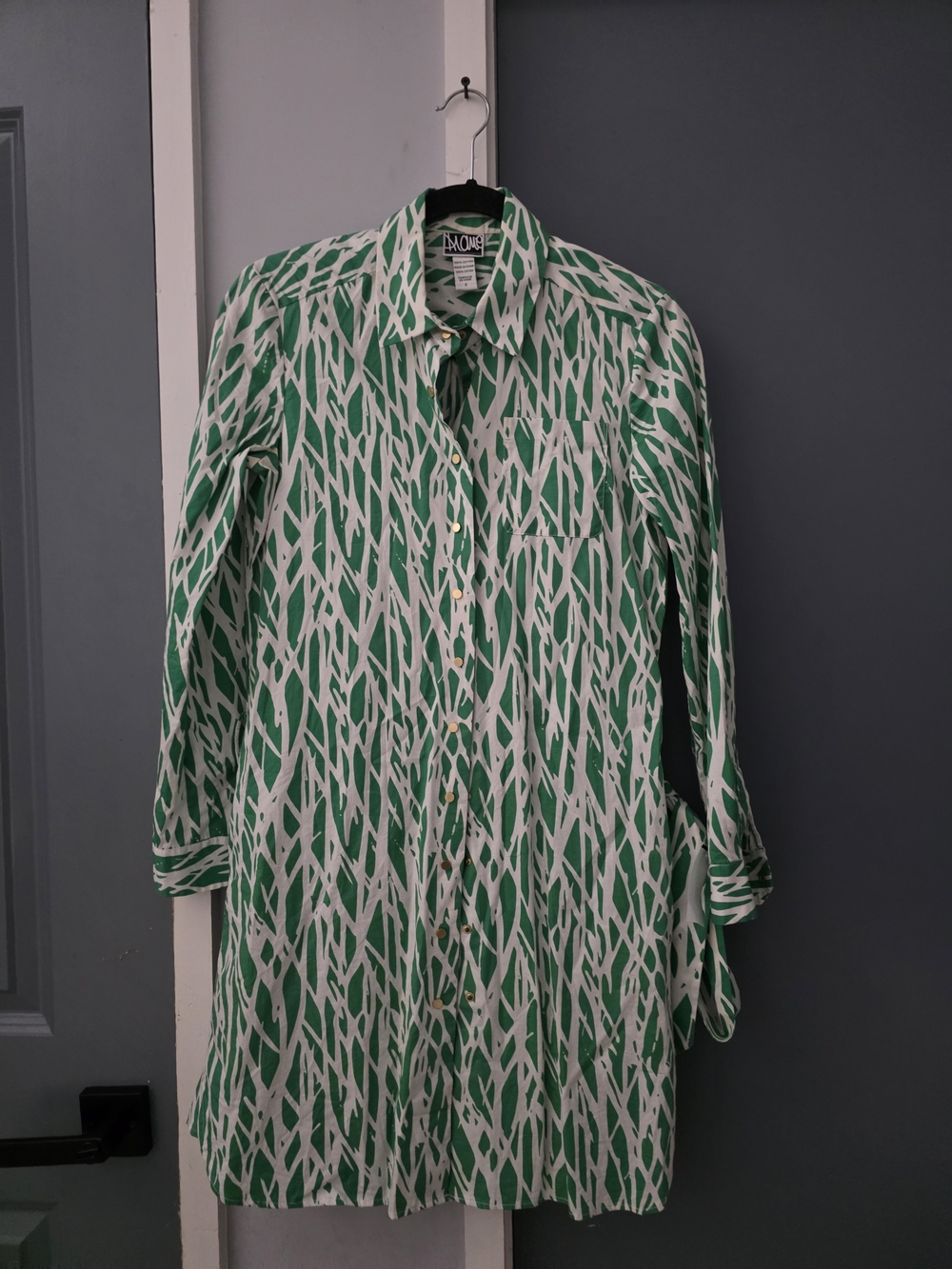 Diane Von Furstenberg Green & White Abstract Stripe Button-Down Shirt